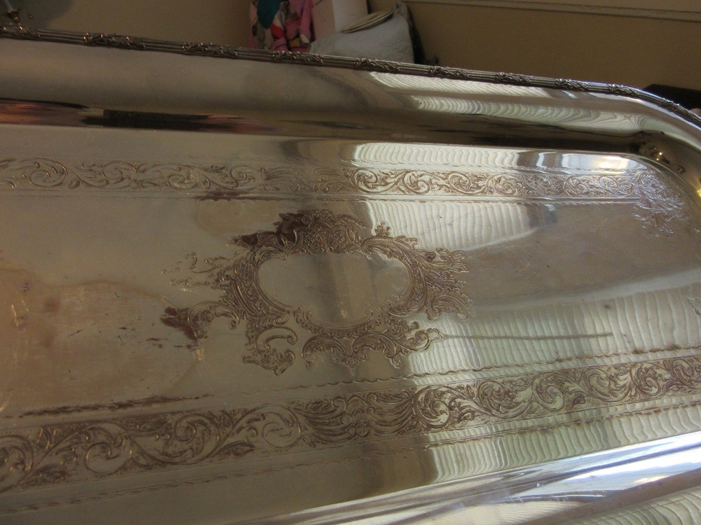 Etched Barker Ellis silverplate fish serving platter. England