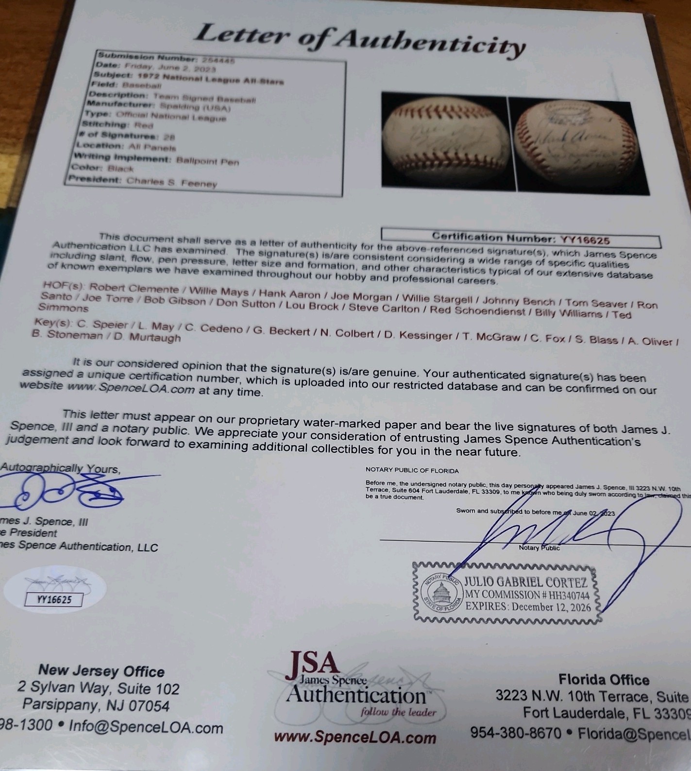 ⚾️1972 All-Star Team Signed Baseball! Clemente/Mays Sweet Spot! Hank Aaron*JSA⚾️