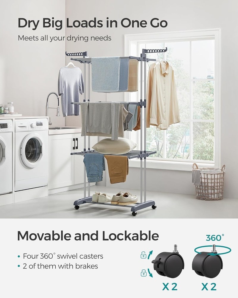 Clothes Drying Rack Stand 4-Tier Foldable Laundry Drying Rack 68.1-Inch Tall