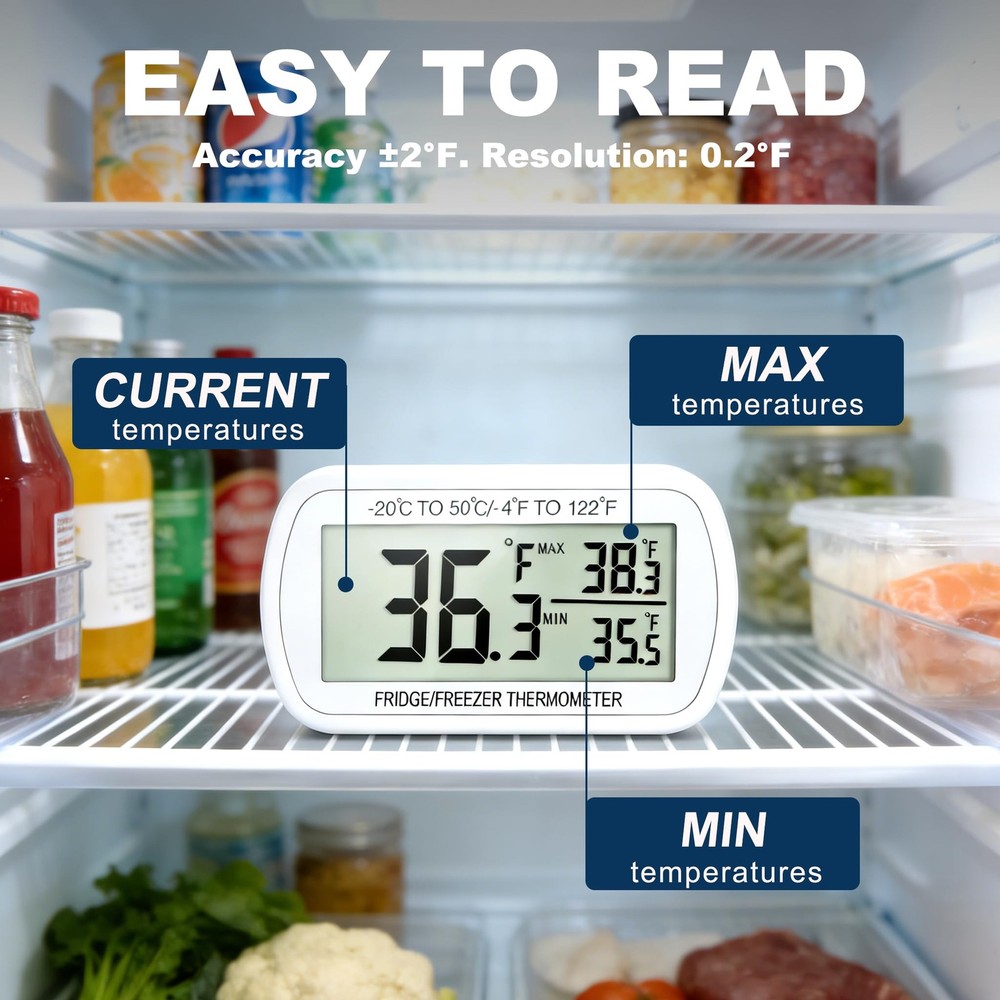 Waterproof Refrigerator Fridge Thermometer, Digital Freezer Room 4 White