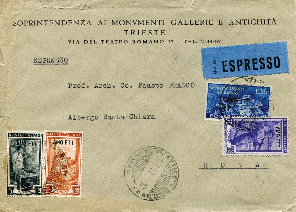 Trieste A Montecassino Lire 55 on Espresso Envelope
