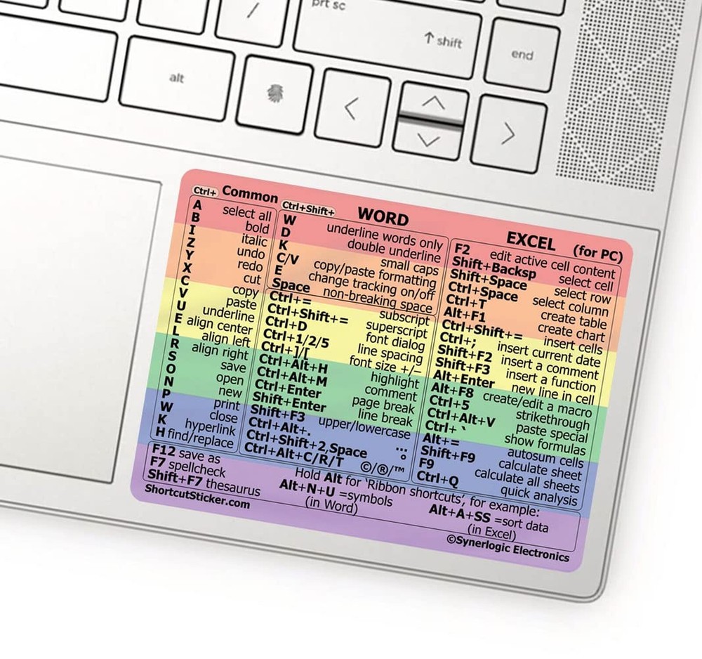 Synerlogic Word/Excel Windows Shortcut Sticker | Reference Guide Keyboard Sho...