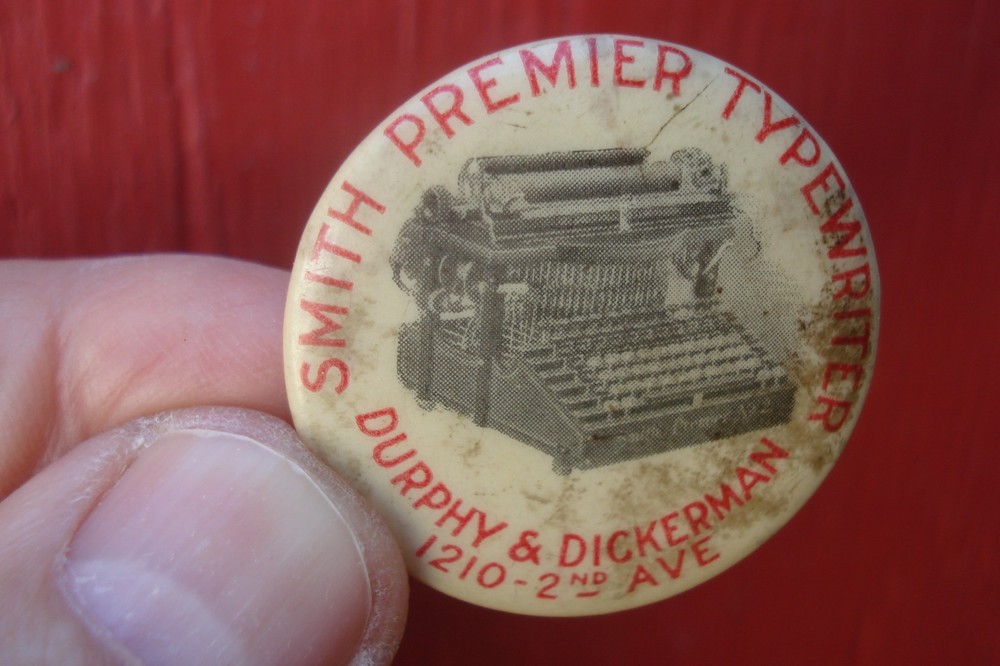 Antique, Smith Premier Typewriter Co., DURPHY & DICKERMAN, Seattle WA., pinback