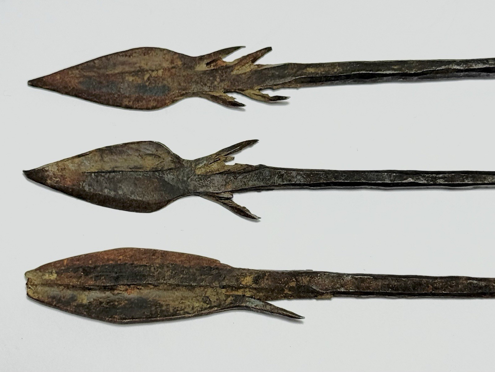 Antique African Spears Tribal Weapons Wood & Iron 3-Piece Set