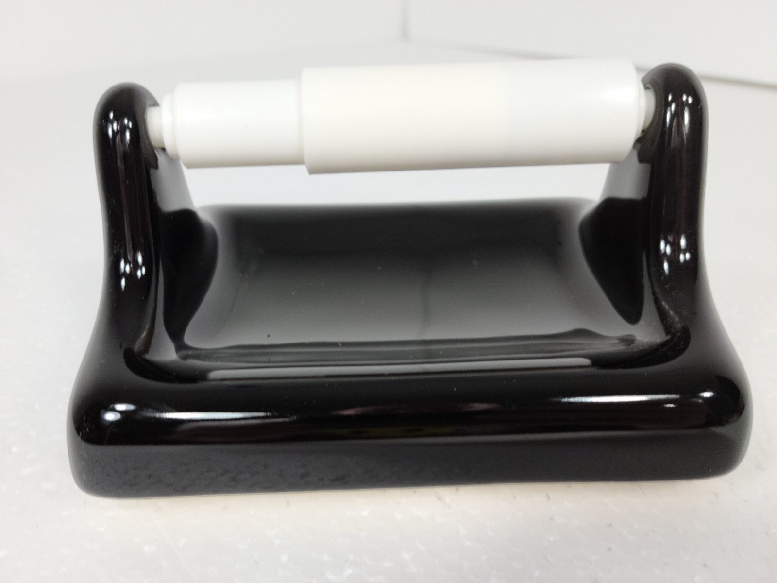 Black Ceramic TP Holder Toilet Paper Porcelain Mid Century Modern Vintage Retro