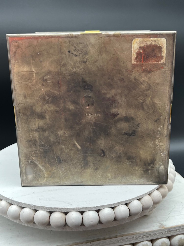 Godinger Two Tone Medium Present Box 6" Square 8"H with Bow Tarnished