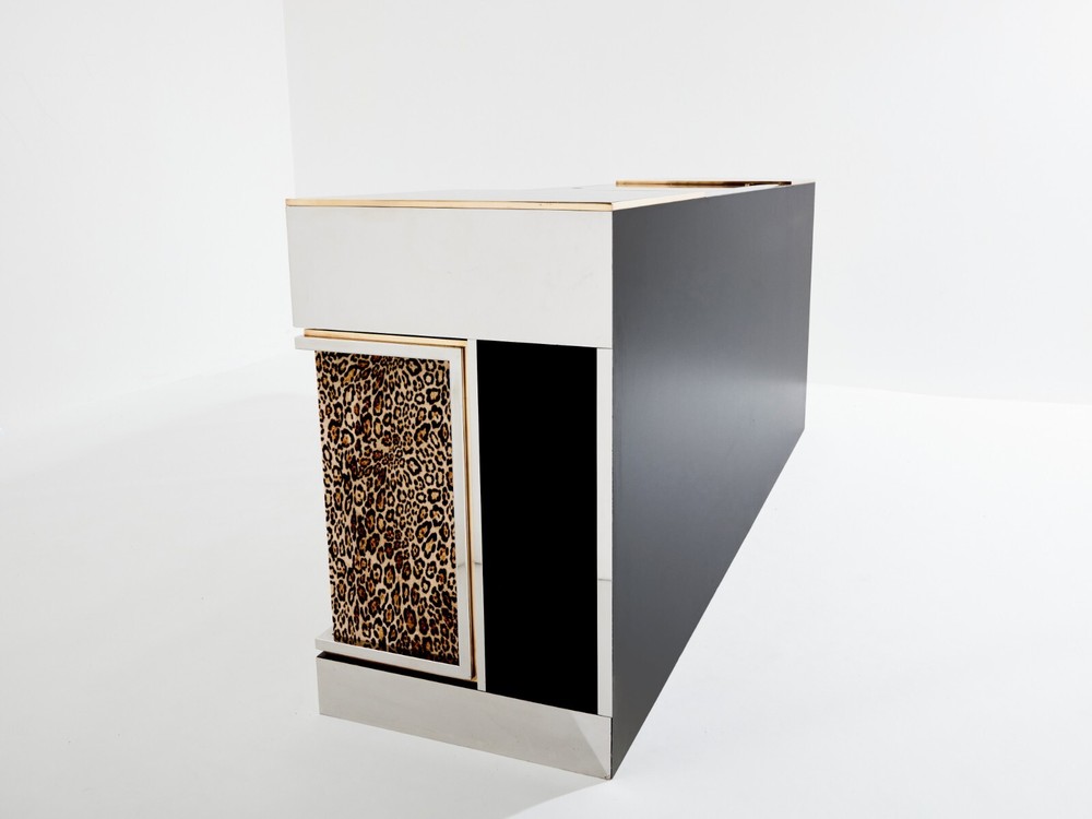 Michel Pigneres brass mirrored leopard bar sideboard 1969