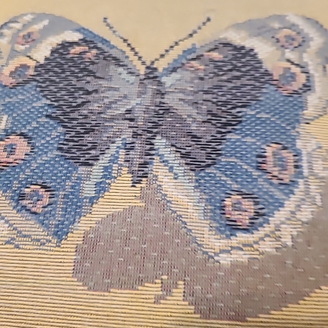 Vintage needlepoint butterfly footstool 13" x 13" x 5" Wooden Feet