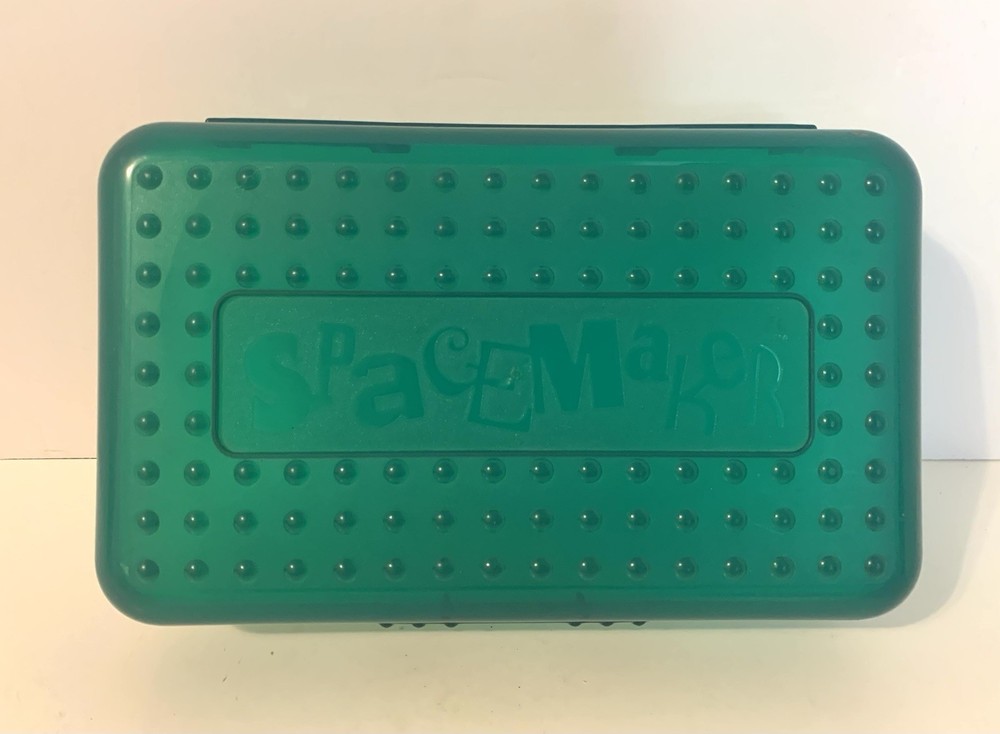 Vintage 90s Spacemaker Hard Pencil case Box Green/Clear Bottom