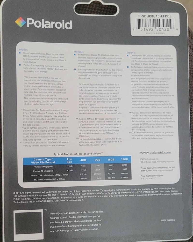 Polaroid 8 GB SDHC High Speed Memory