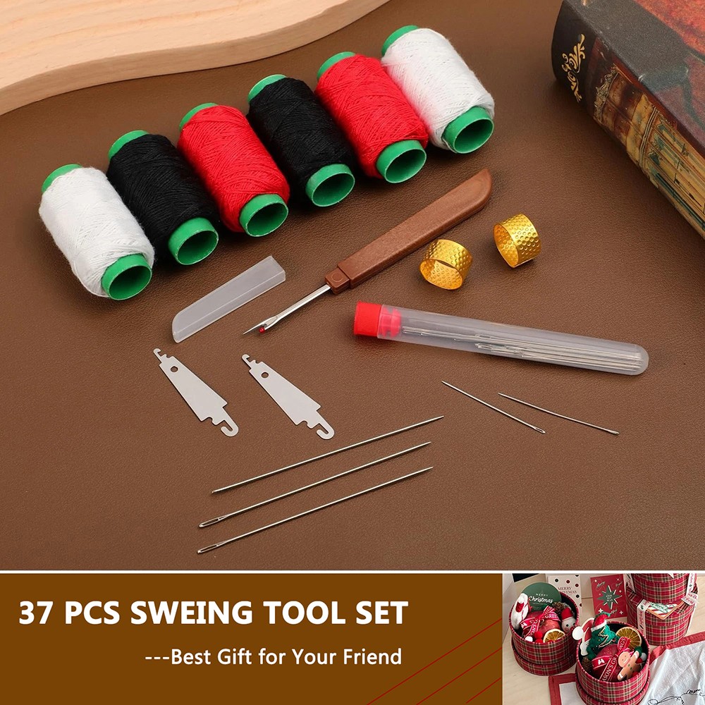 US 37PCS Sewing Tool Set, Needles Thread Hand Repair Tools, Portable Sewing Kit