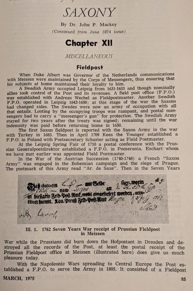 German Postal Specialist Mar '75 Postal History Of Saxony Berlin Passenger Ships