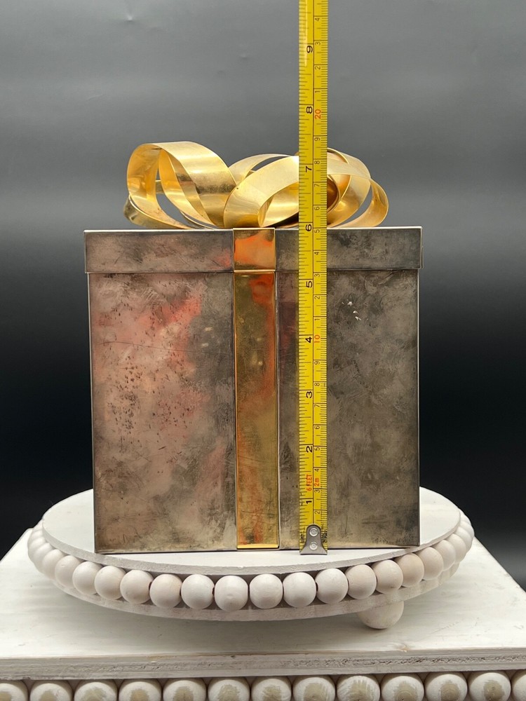 Godinger Two Tone Medium Present Box 6" Square 8"H with Bow Tarnished