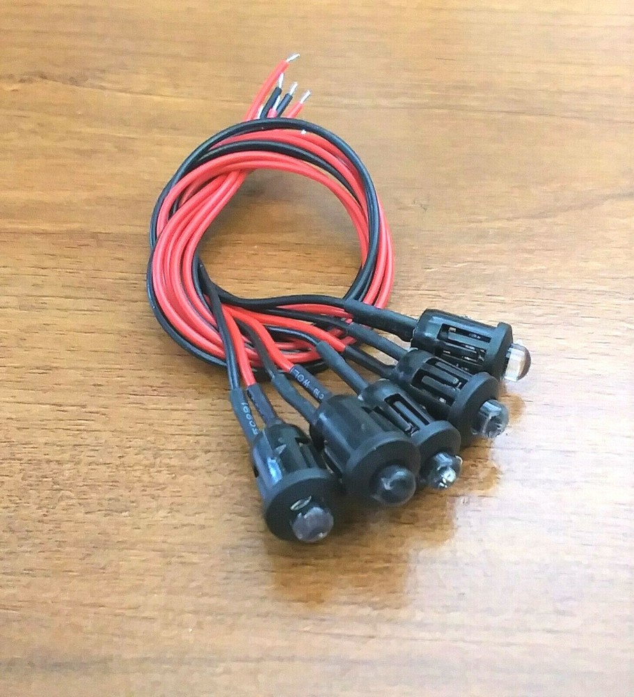 5 Super Bright BBT 12 volt DC Red LED 3/8" Snap-In Indicator Lights