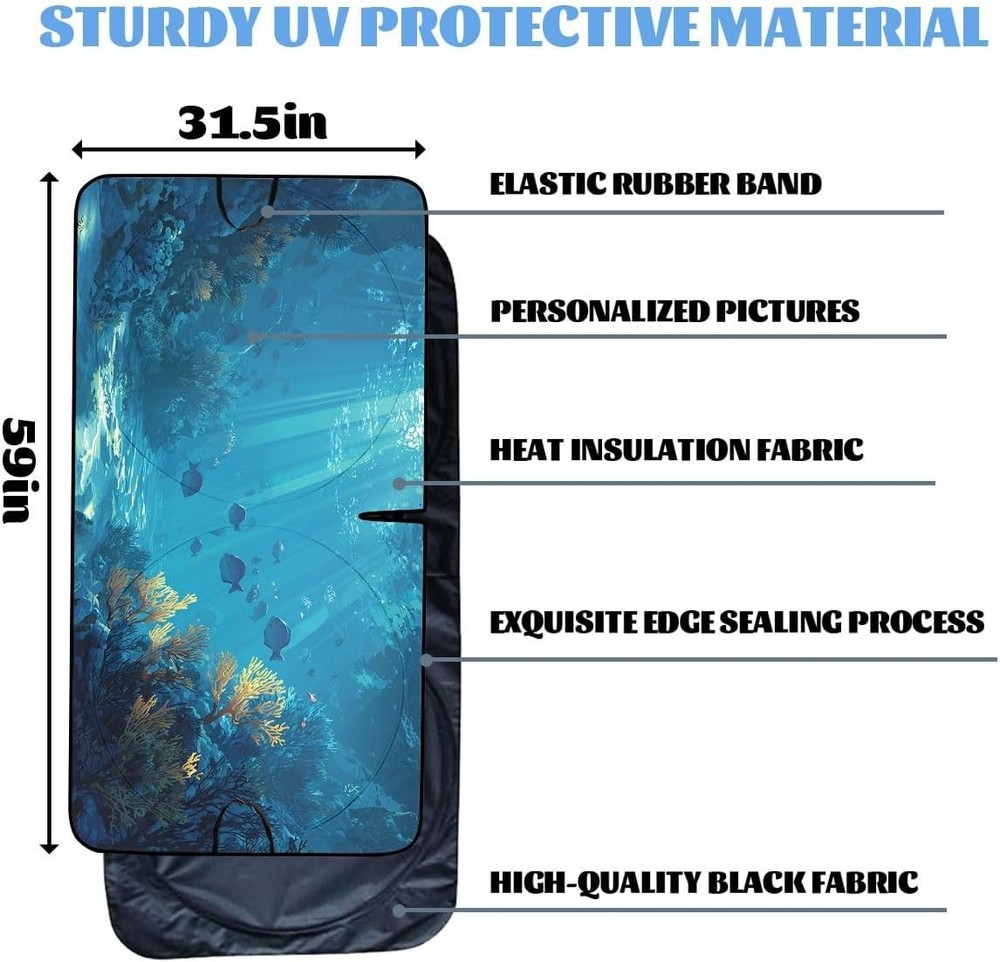 Ocean Car Sun Shade UV Ray Blocking Windshield Protector 59" x 31.5"