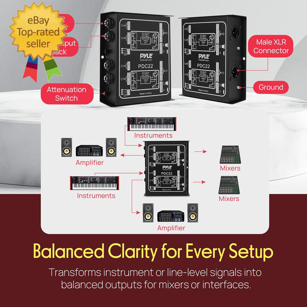 -PRO Premium Direct Injection Audio Box - Passive DI Unit Hum EliminatorW/ Input