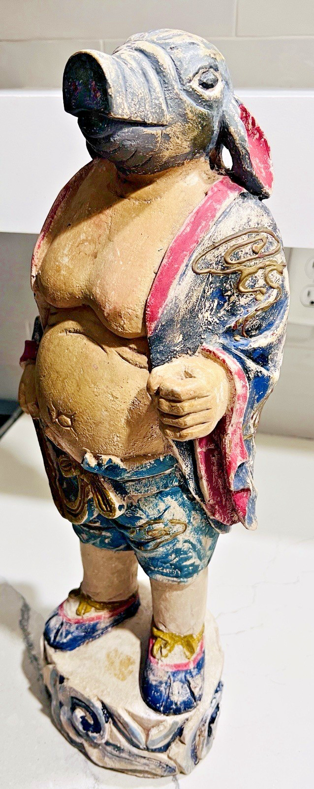 Vtg 20" Wood Folk Art Statue Pig-Headed Humanoid Hand Carved Peruvian Andean