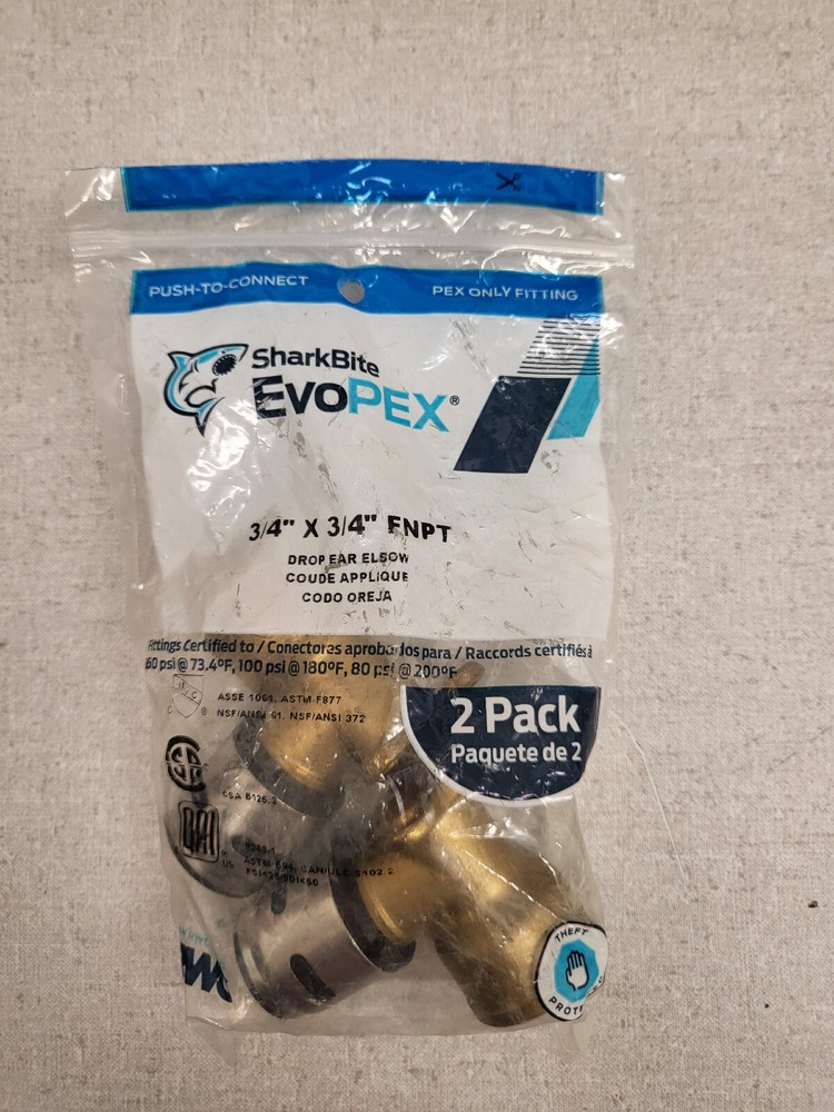 SHARKBITE 3/4" EVOPEX X FNPT DROP EAR ELBOW 2 PACK K340WP2