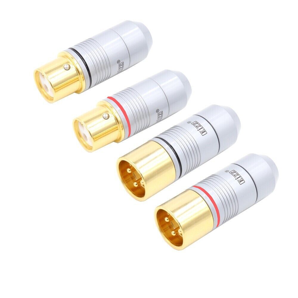 4Pcs Gold Plated EIZZ 3 Pin XLR Plug Connector HIFI Audio Cable Jack Screw Lock