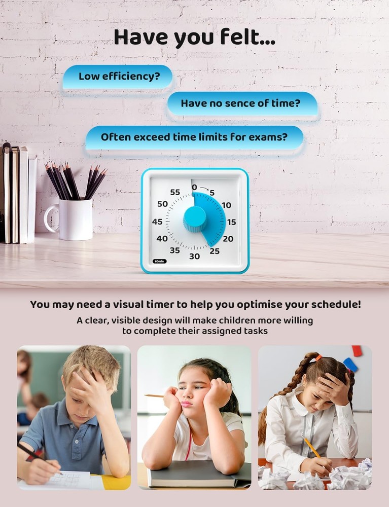 Visual Timer for Kids, 60-Minute Countdown Timers for Classroom Office Kitche...