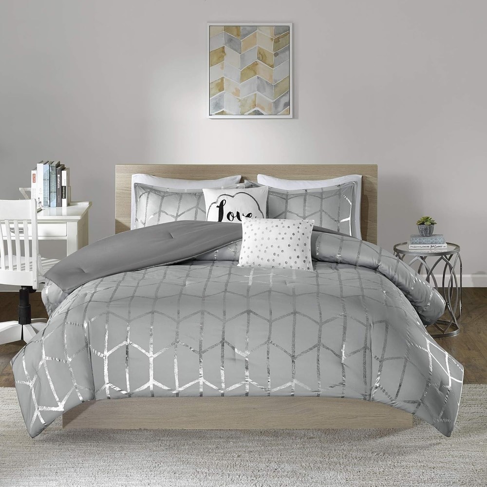 Raina Microfiber Bed Set in Grey/Silver