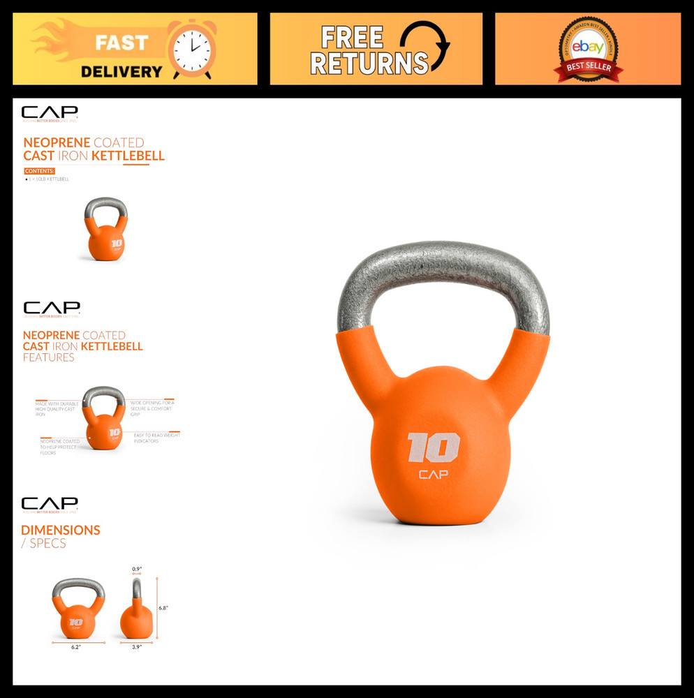 Cast Iron Kettlebell - Coated Finish, Single & Set Options, Multiple Weights Ava