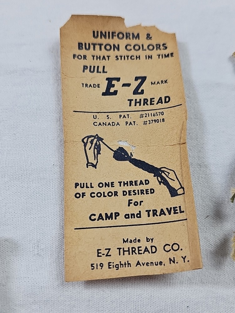 WWII American Red Cross Sewing Kit Needles, Thread, Buttons, Instruct E-Z Thread