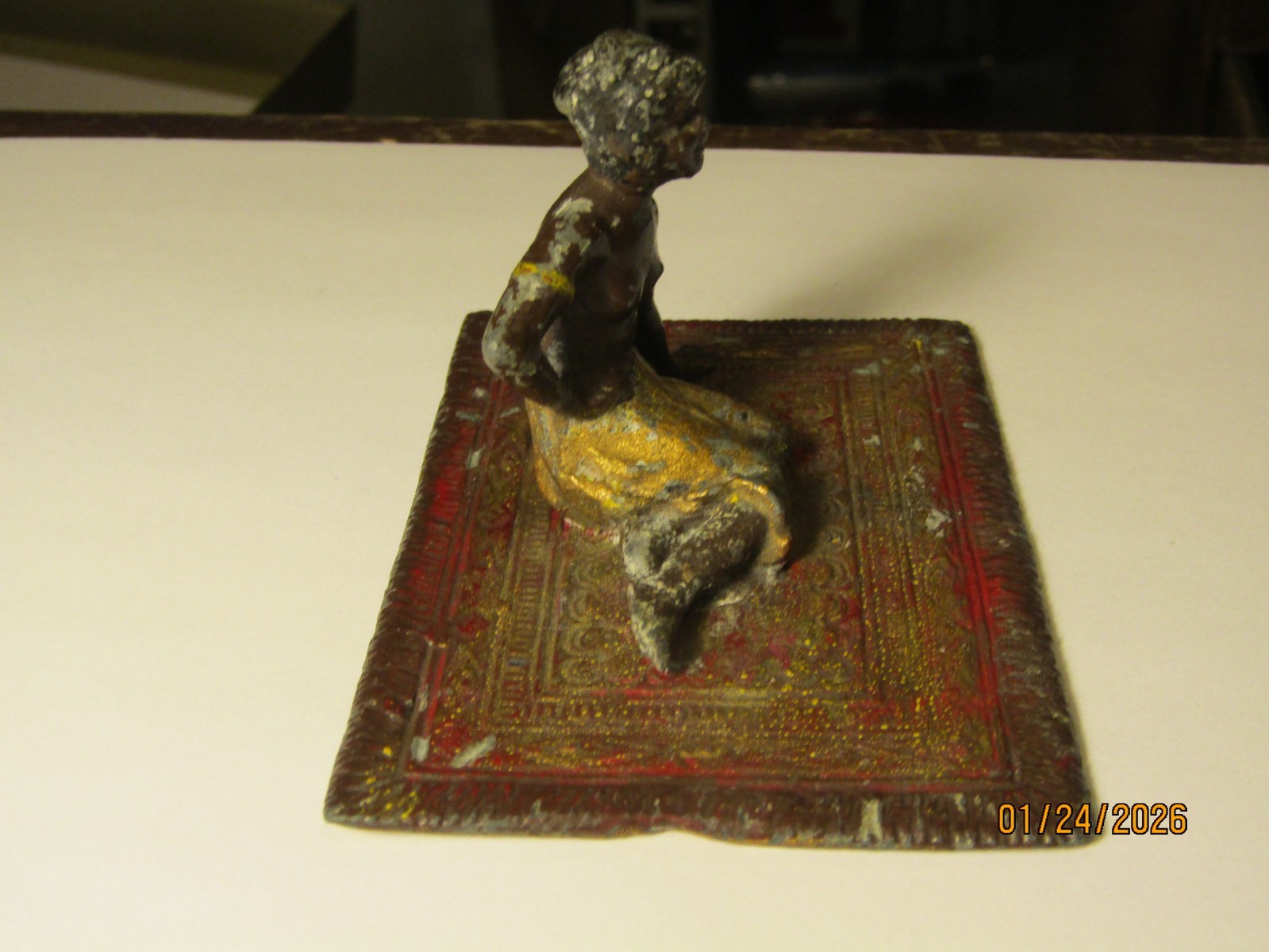 Antique Bergmann Vienna Austrian Cold Painted Bronze Arabic Topless Woman Carpet