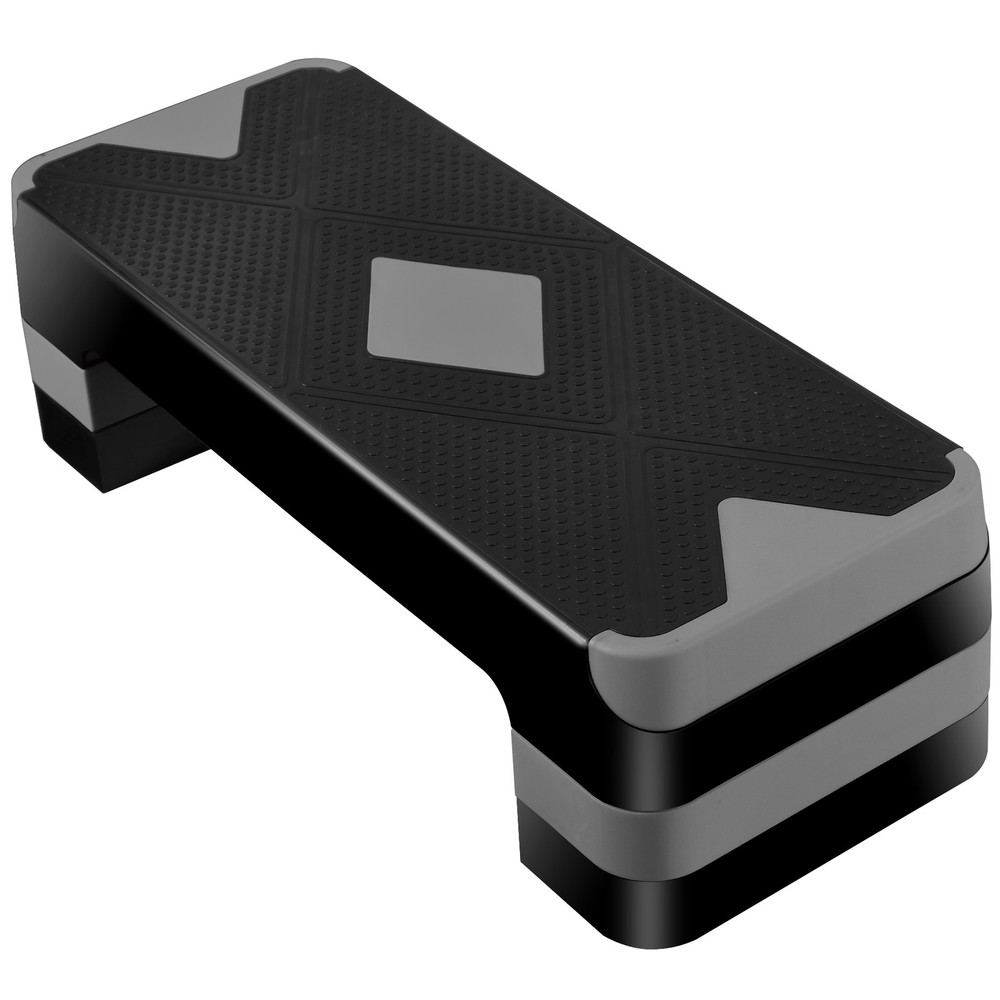 Aerobic Step Platform Exercise Step Adjustable Height 4"-6''-8' w/4 Risers Grey