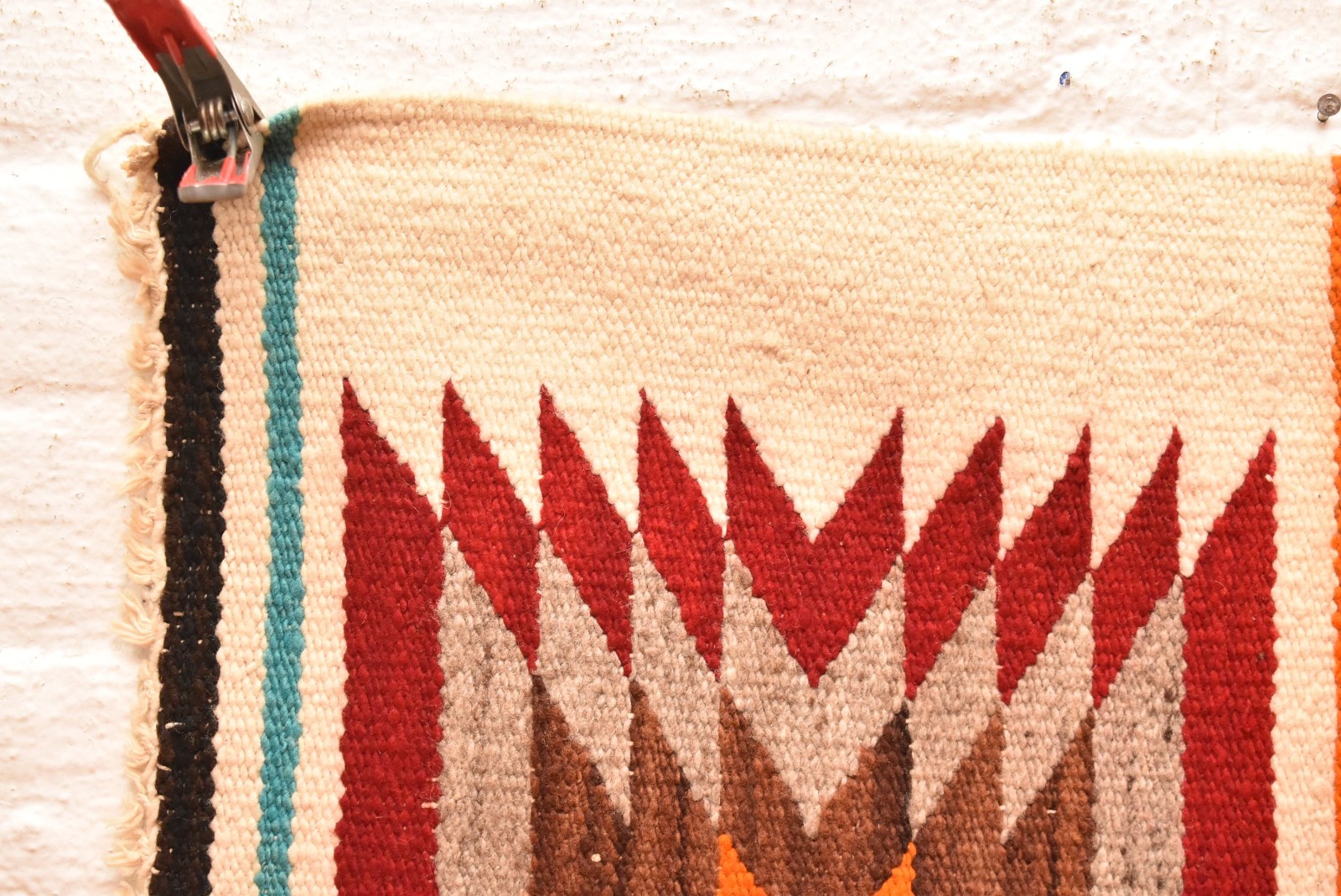 Antique Navajo Rug Textile Native American Indian Eye Dazzler Weaving 37x20 VTG