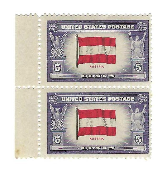 STAMP US SCOTT 919 "Austria"  5 CENT 1943 MNH VERTICAL PAIR