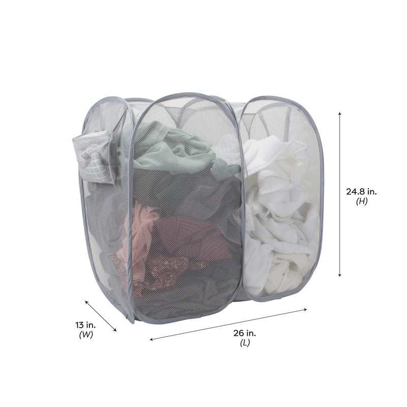 Dual Pop Up Laundry Hamper Mesh Storage Lightweight Folding for Laundry Sorting