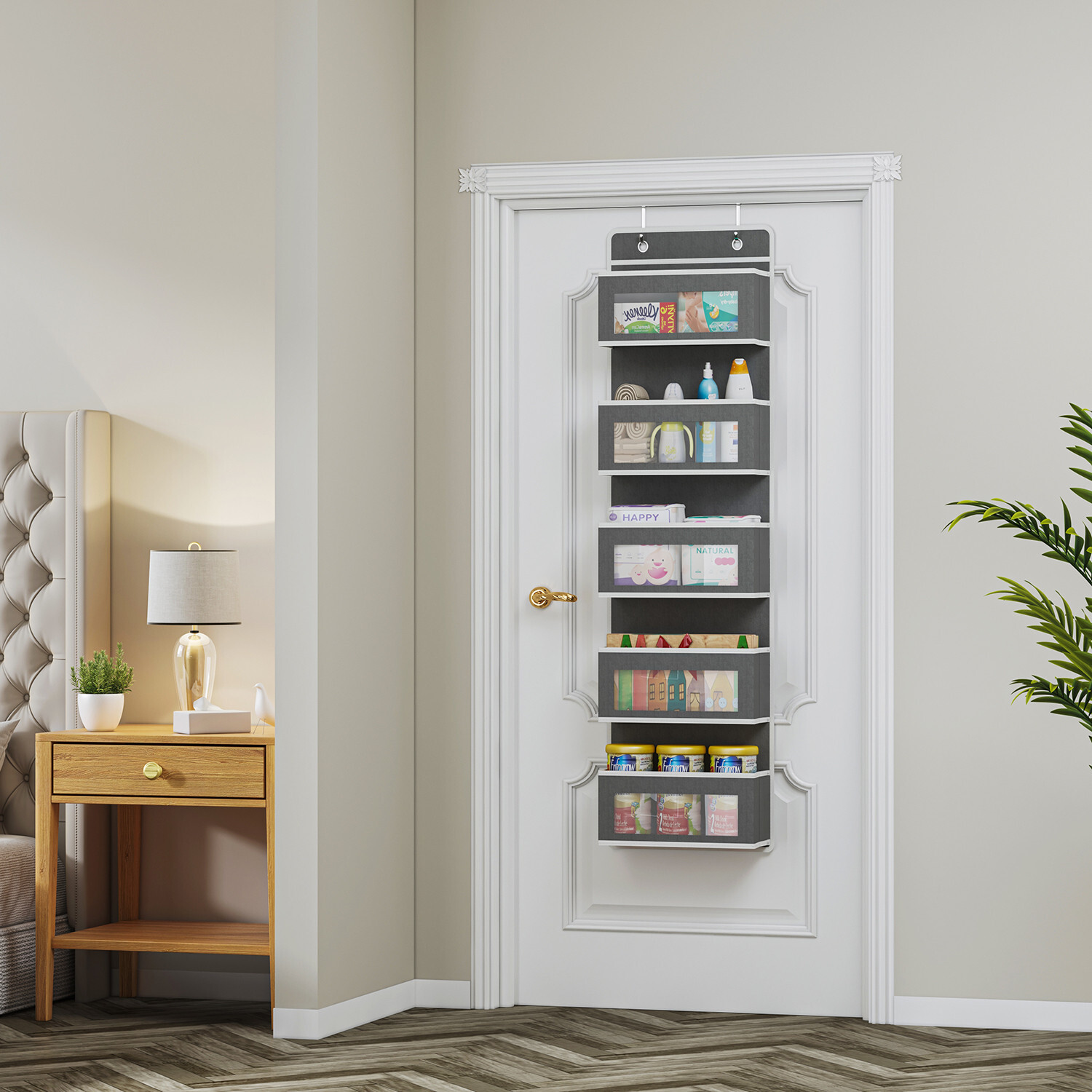 HBN 5-Shelf Over The Door Hanging Organizer with 2 Metal Hooks, Door Wall Mount