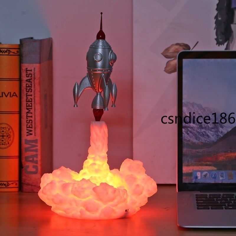 Rocket Shaped Night Light 3D Printed Lamp Breathing Warm Light Effect Cloud Base