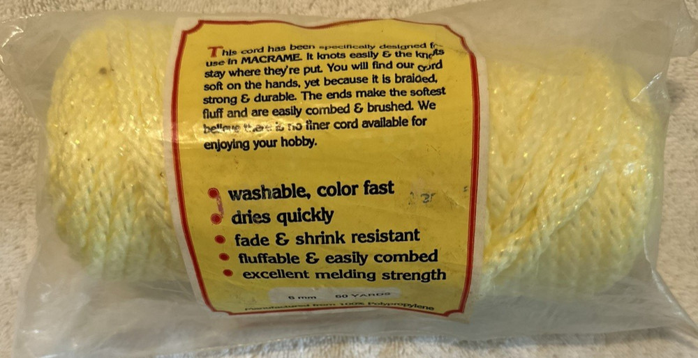 Bonnie Macrame Braid Yellow 6mm 50 Yards Man from 100% Polypropylene DAMAGED