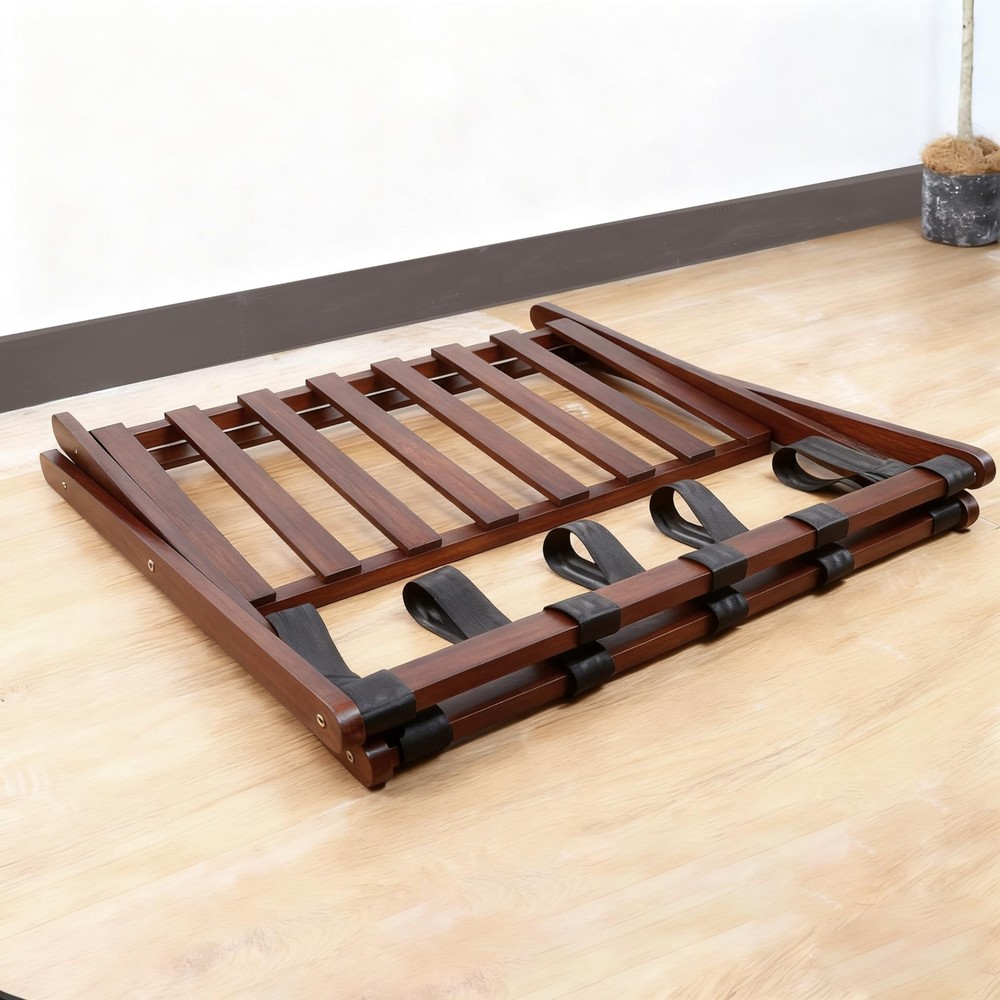 Solid Wood Luggage Rack, Foldable Suitcase Stand, Luggage Holder with Storage...