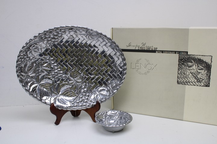 Lenox Grape Weave 2-Pc Chip & Dip Metal Serveware Original Box