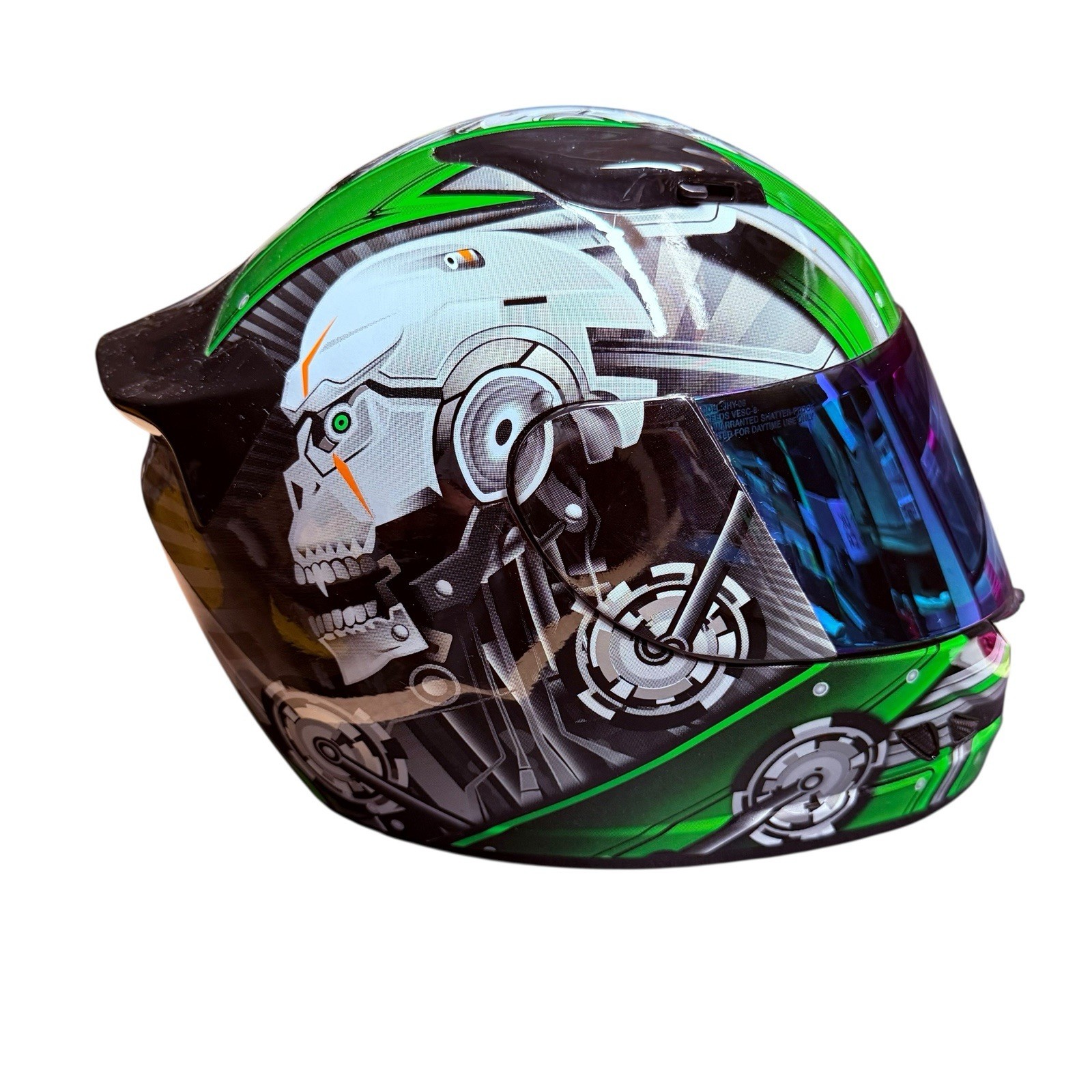 1STORM Motorcycle Bike Full Face Helmet Mechanic Skull Green Large