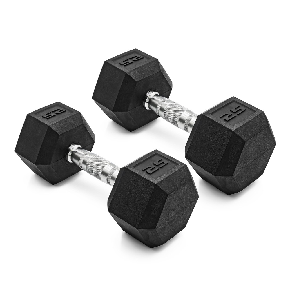 1 Pair Coated Rubber Hex Dumbbell Weight 25 lbs