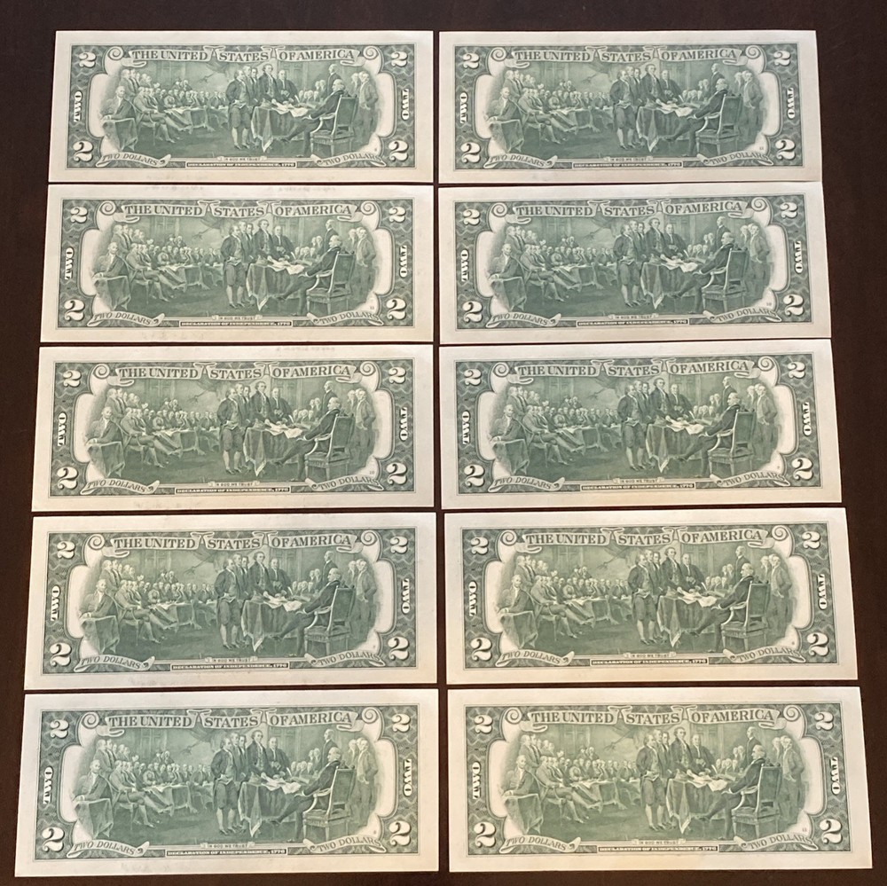 US 2017-A-$2 BILLS-UNCIRCULATED -(10) CONSECUTIVE SERIAL #’s- US BANK NOTES