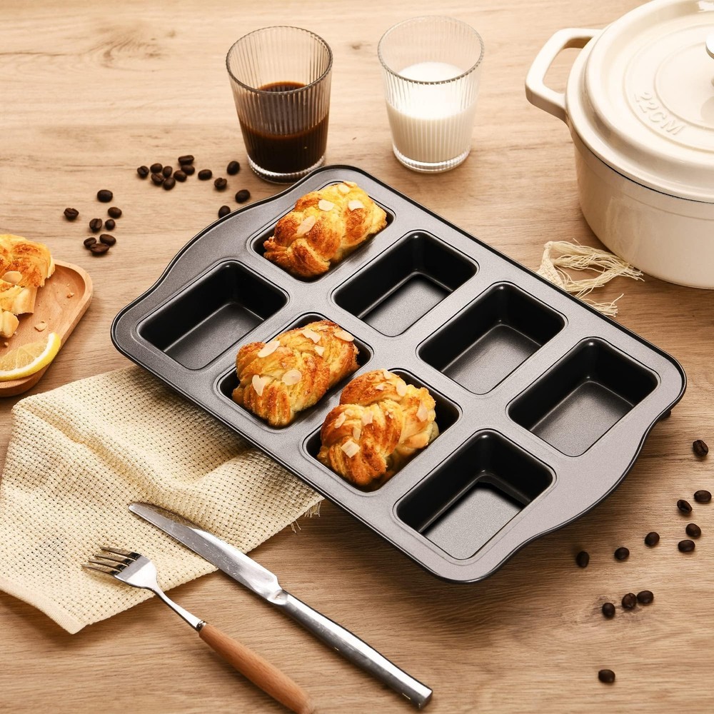 HONGBAKE 2 Pack Mini Loaf Baking Pans 8Cavity, Nonstick Small Cornbread Pan, ...