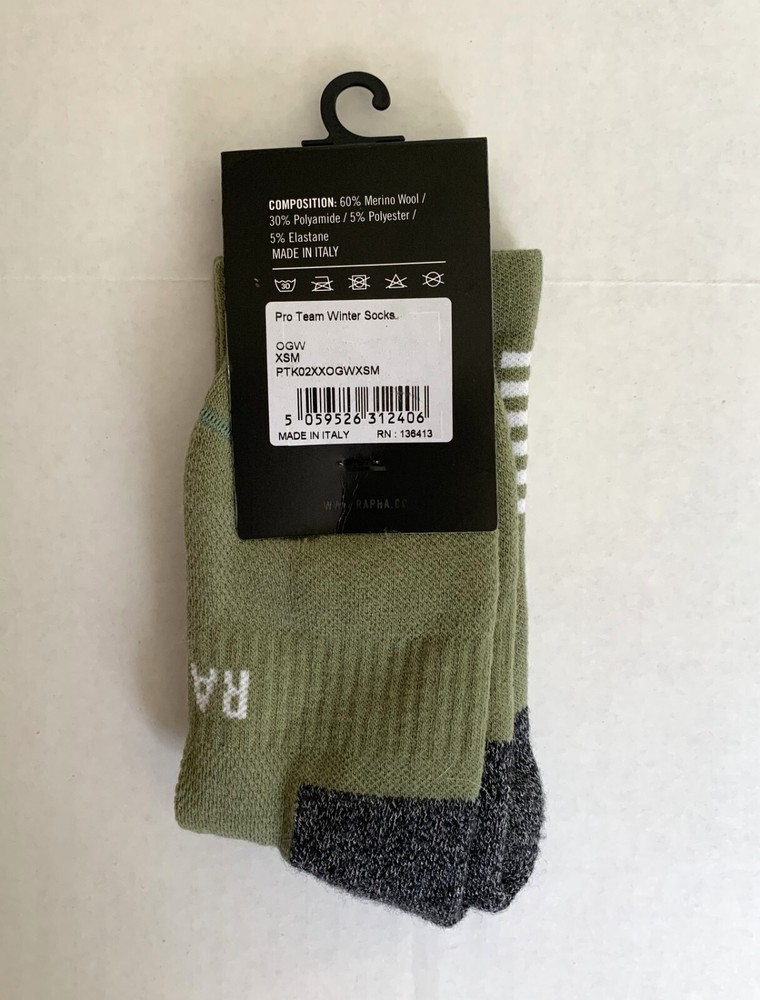 RAPHA Pro Team Winter Socks Green Size XS New