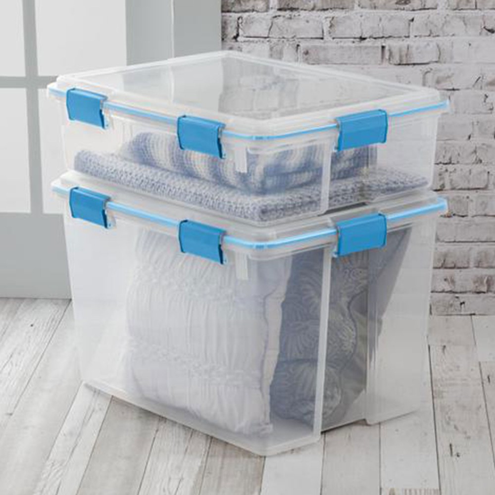 Sterilite 80-Qt Clear Plastic Stackable Storage Bin w/ Gasket Latch Lid, 12 Pack