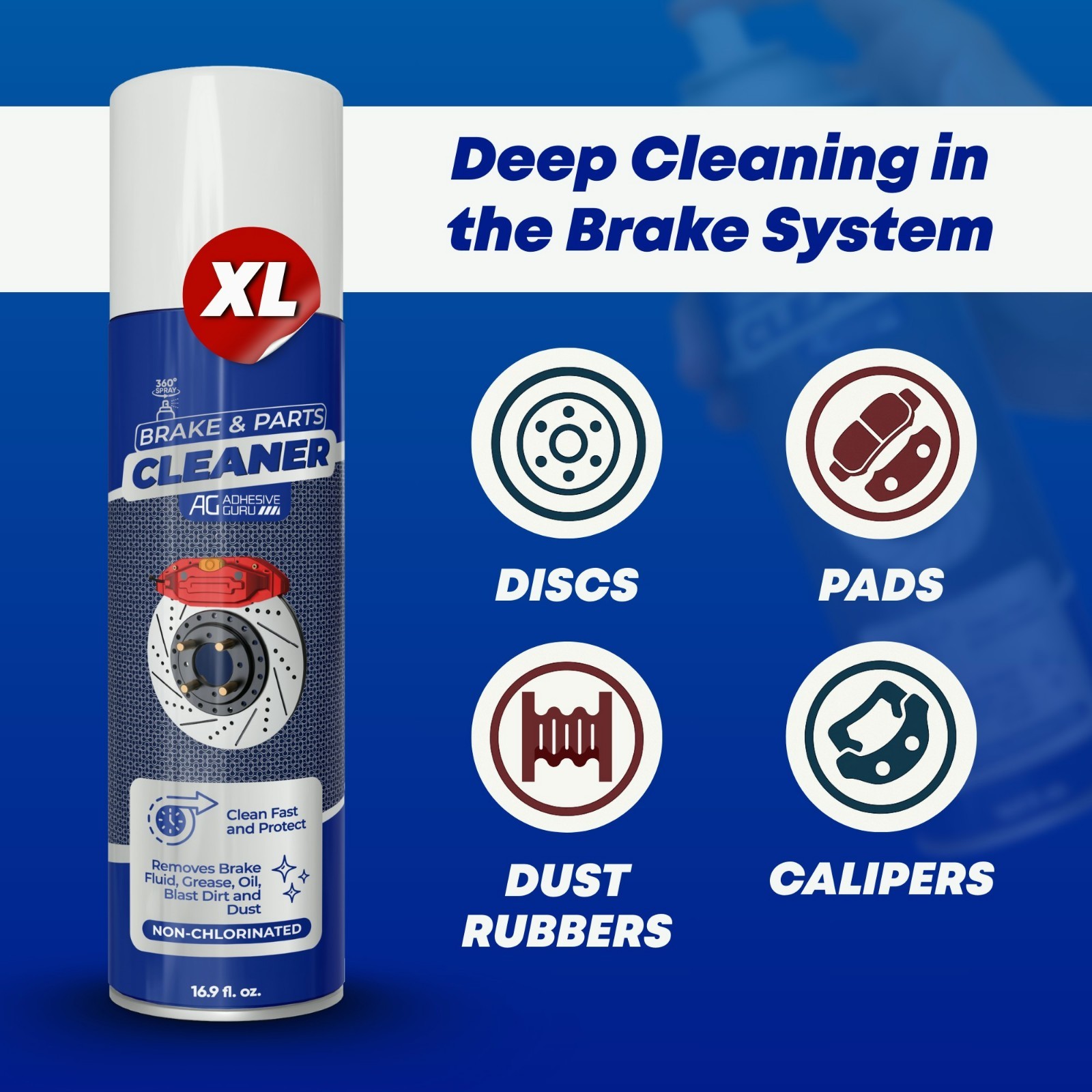 Non-Chlorinated Brake Cleaner 24x16.9 fl oz Fast Drying Degreaser for Parts Pads