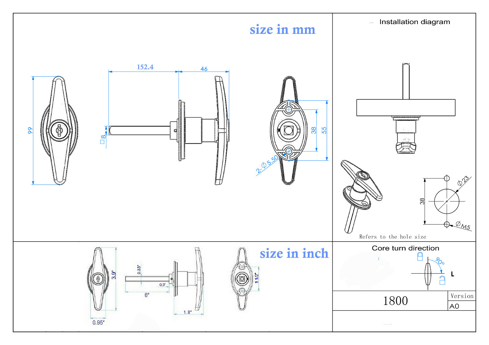 6" Black T Handle Door Lock Replacement shed gate playhouse coops WHOLE SET 1822