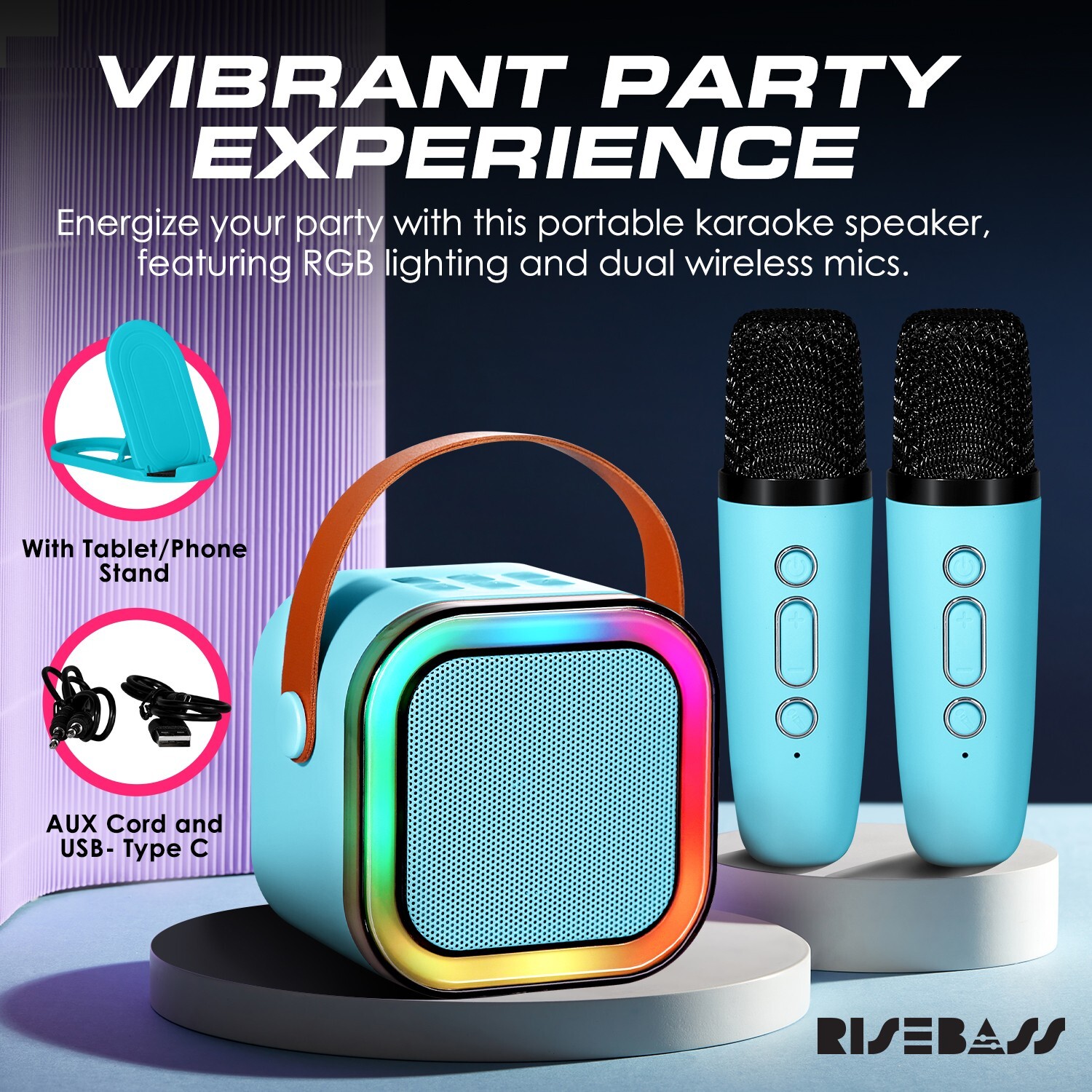 Bluetooth Karaoke Machine Portable Mini Speaker with 2 Wireless Microphones US