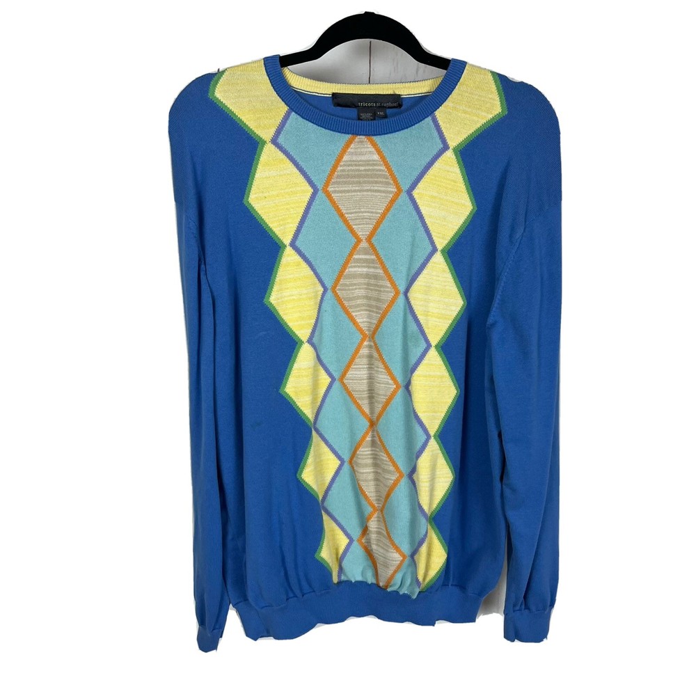 Tricots St Raphael Golf Sweater Argyle Pullover Colorful Pima Cotton XXL