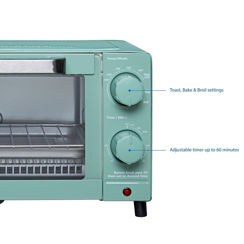 Countertop 4 Slice Toaster Oven Bake Toast Broil Adjustable Timer 1050W Compact
