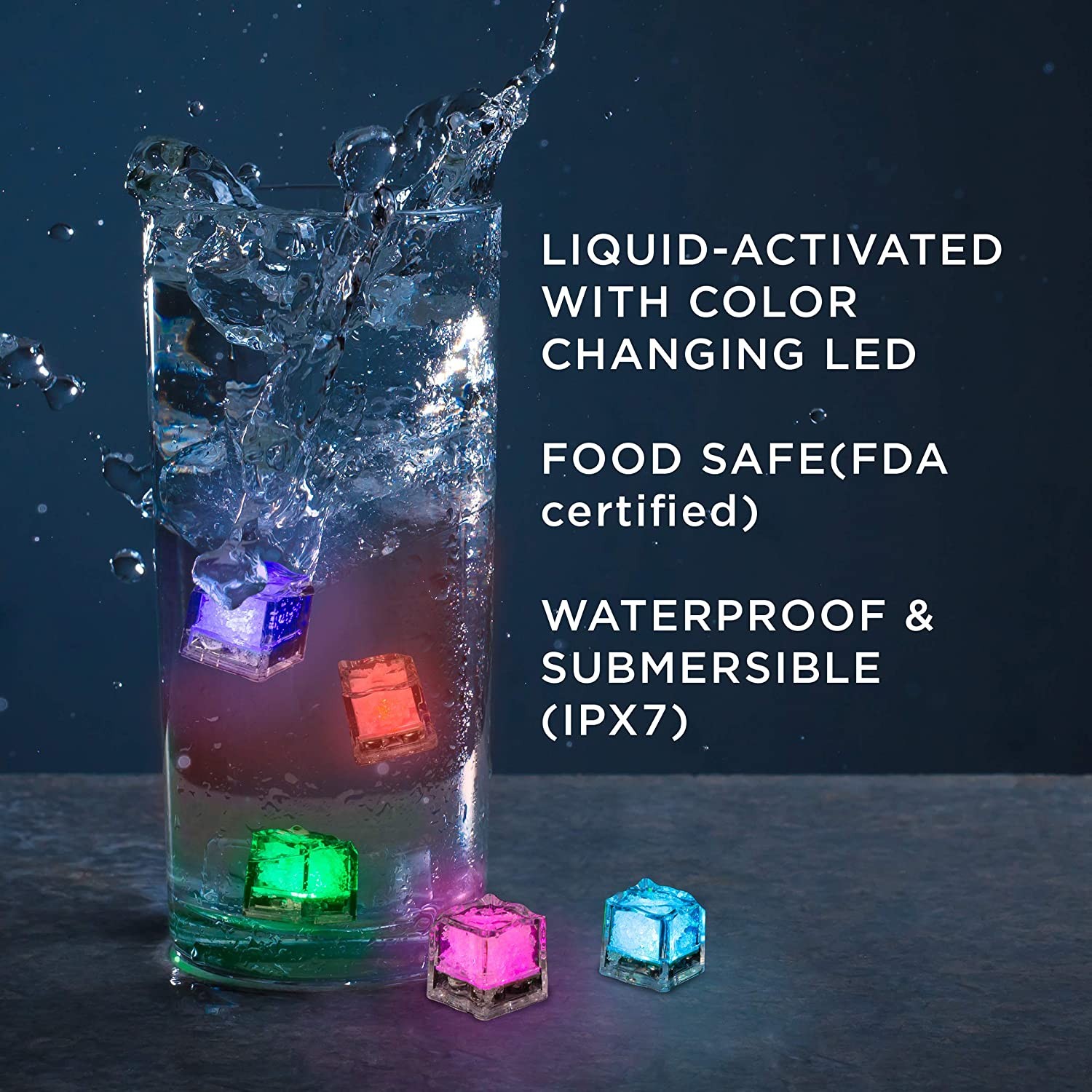 24 Light Up Ice Cube for Drinks Liquid Sensor LED Color Changing for Drinks Pond