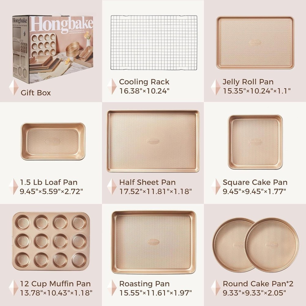 9-Piece Baking Pans Set Nonstick, Stackable Non Toxic Bakeware Sets